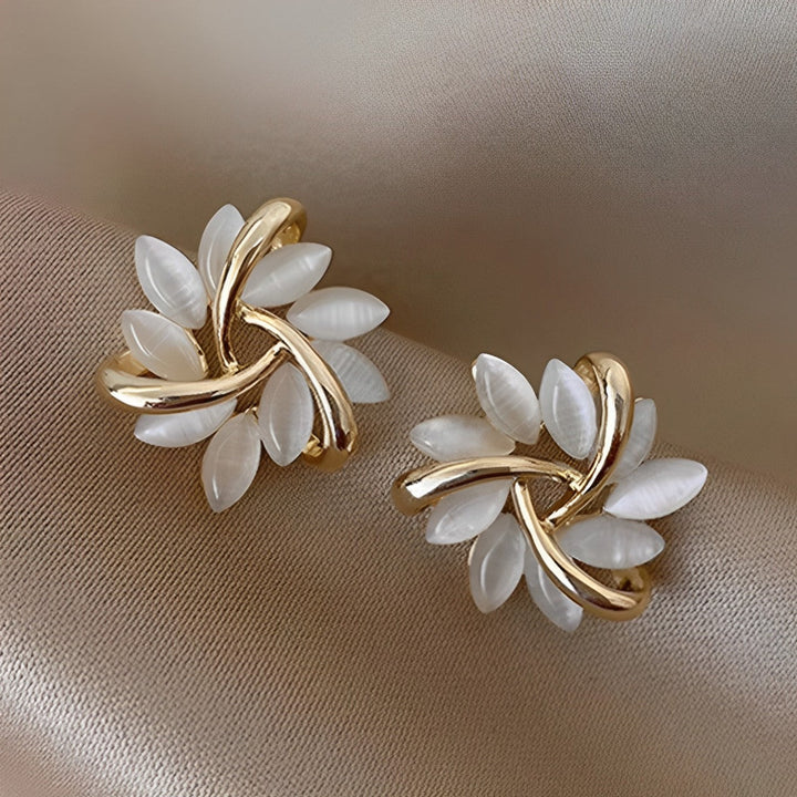 Tori™ - Curved Stone Flower Earrings