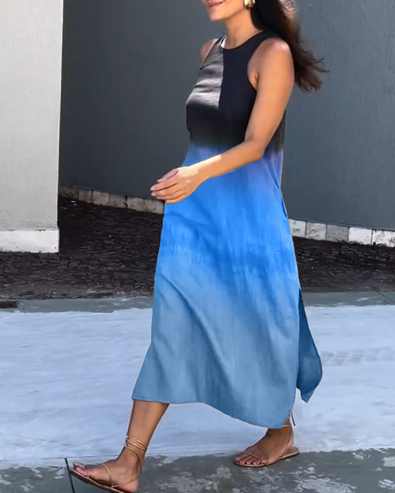 Anette | Sleeveless, Round Neck Ombre Dress