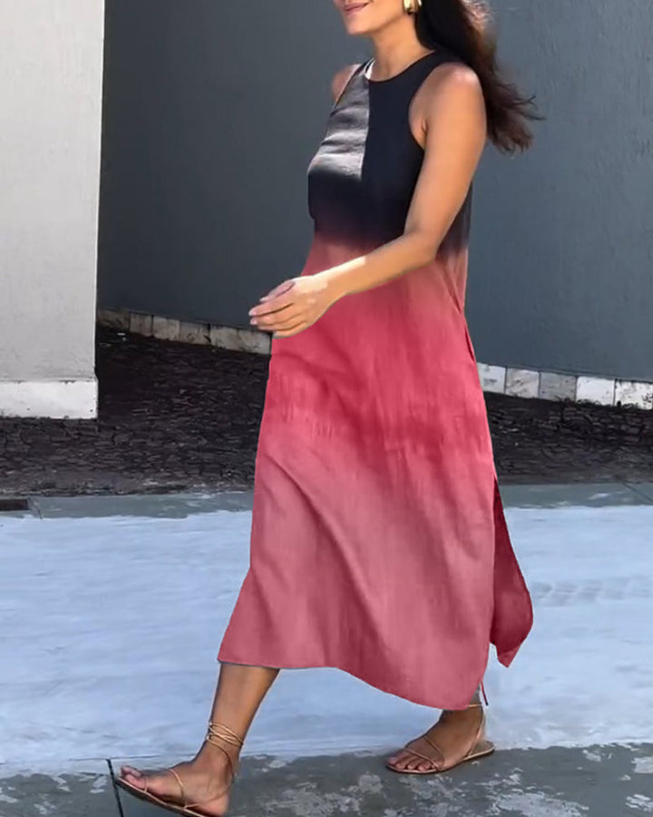 Anette | Sleeveless, Round Neck Ombre Dress