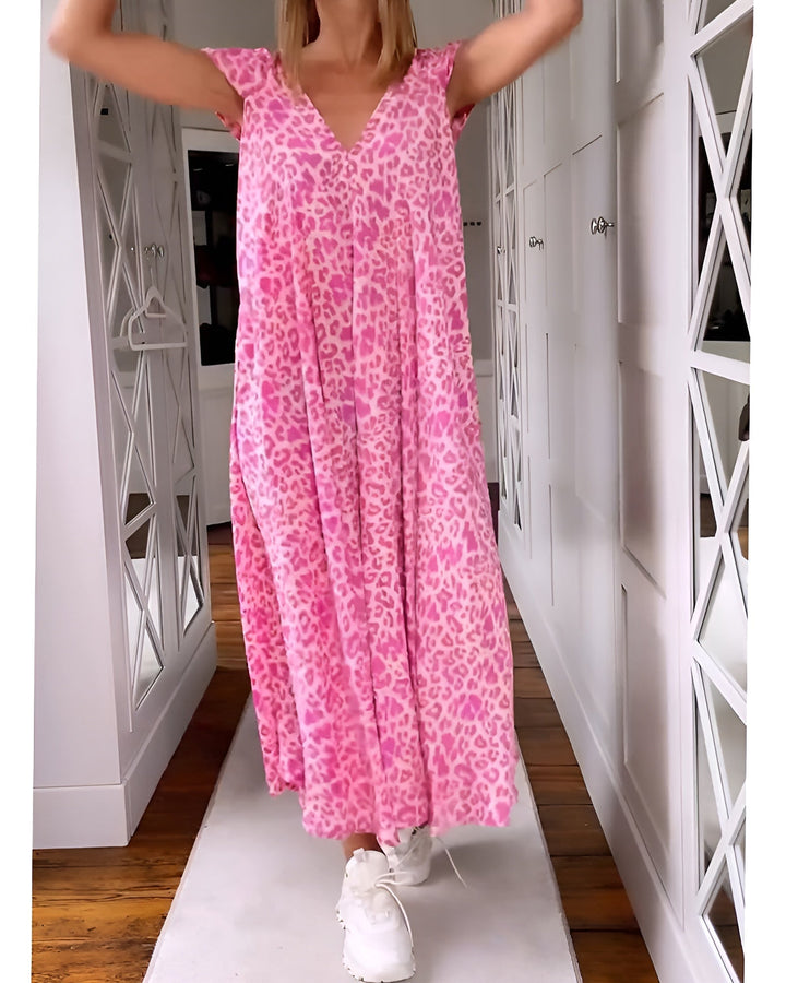 Véronique | Short-sleeved, V-neck long dress