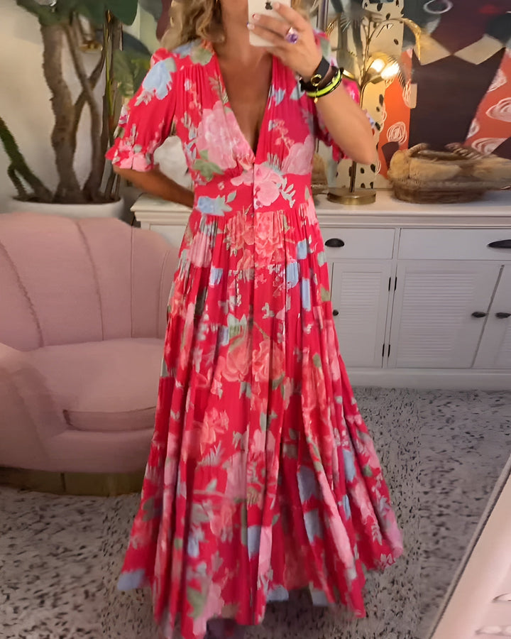 Carine | Floral V-neck Pocket Dress