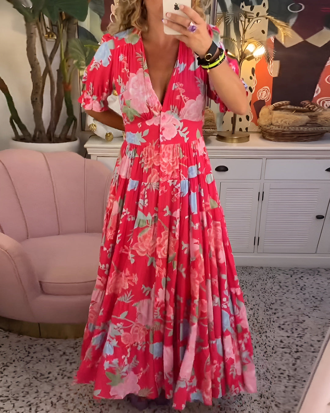 Carine | Floral V-neck Pocket Dress
