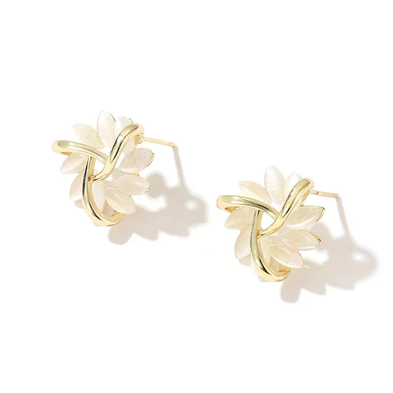 Tori™ - Curved Stone Flower Earrings
