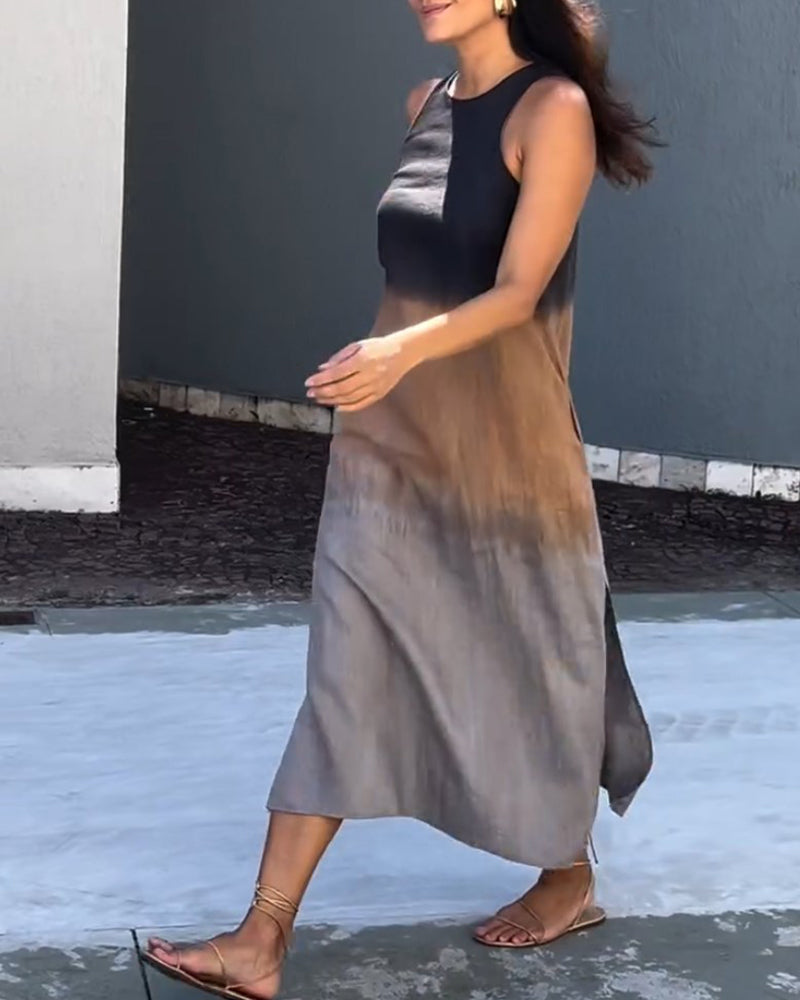 Anette | Sleeveless, Round Neck Ombre Dress