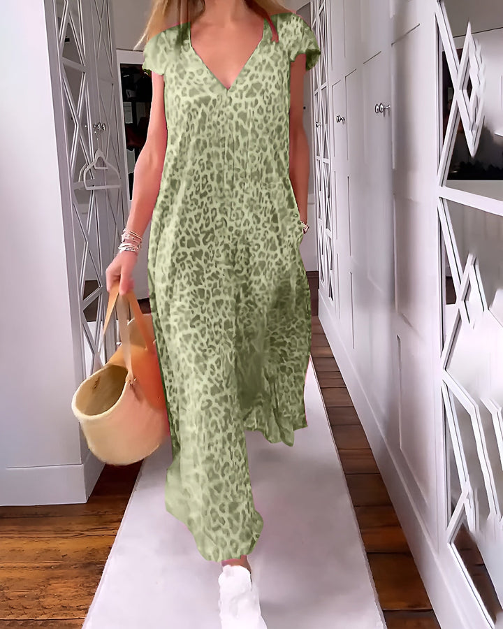 Véronique | Short-sleeved, V-neck long dress