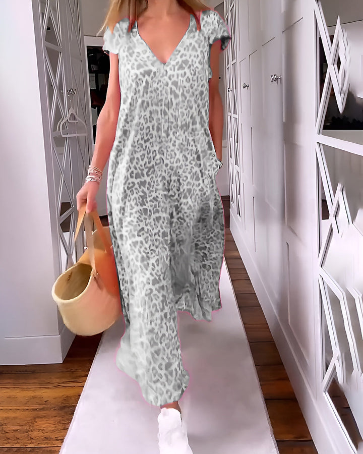 Véronique | Short-sleeved, V-neck long dress