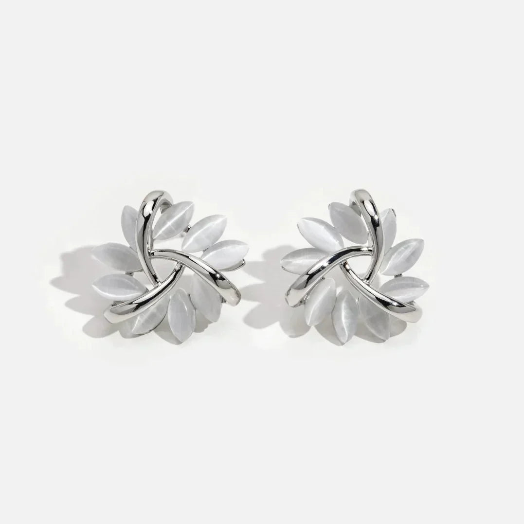 Tori™ - Curved Stone Flower Earrings